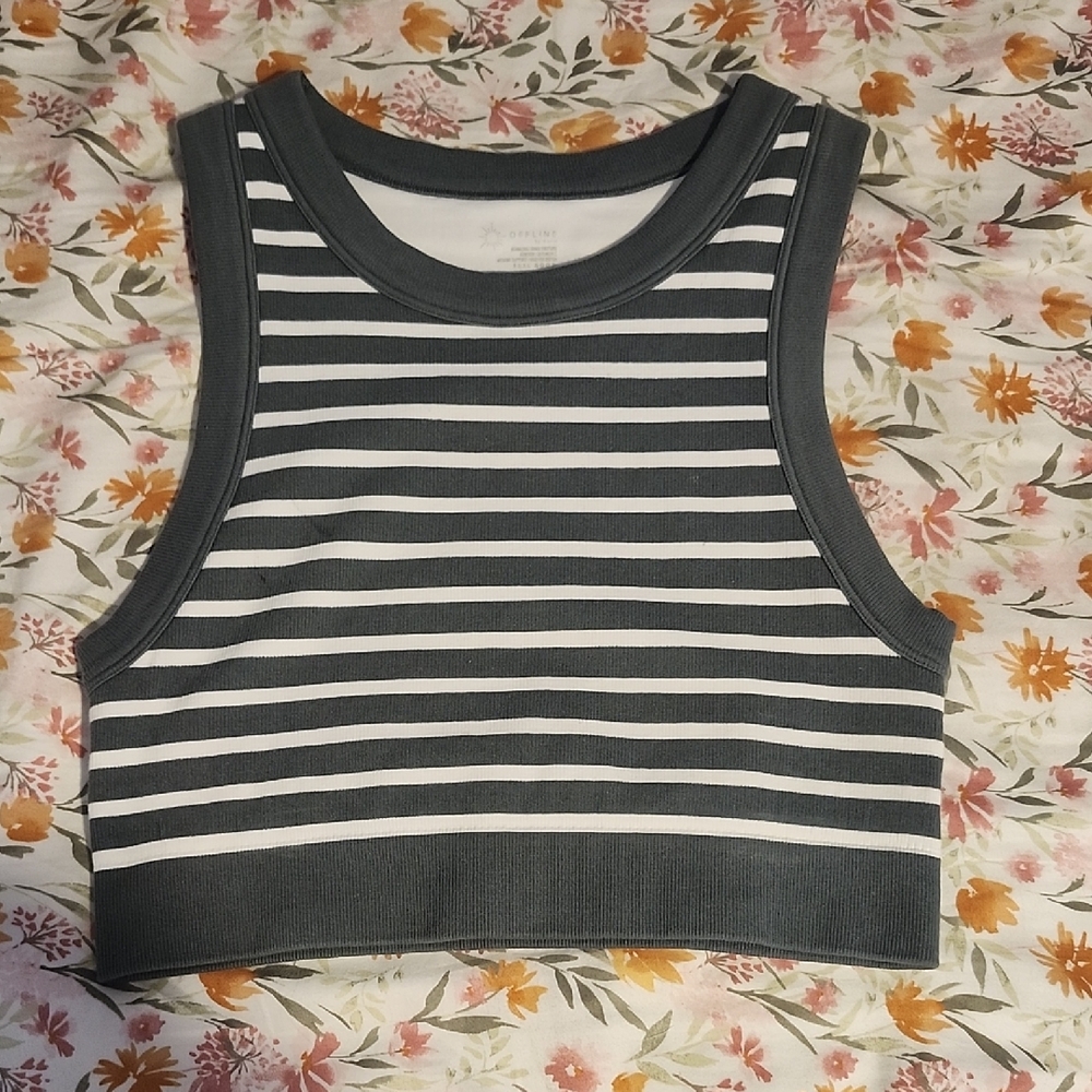 Aerie Gray Fitted Crop Tank Top